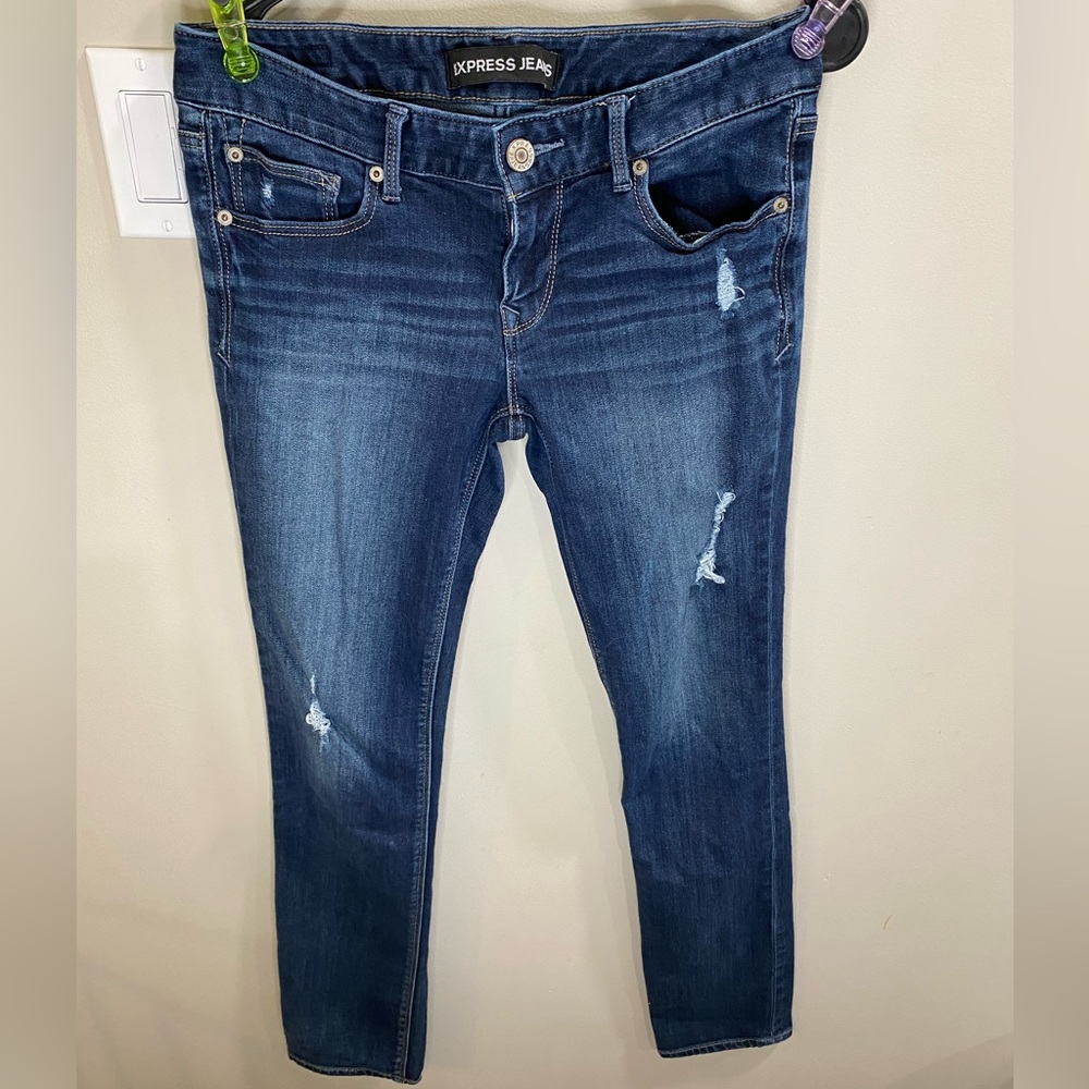EXPRESS Stella low rise skinny jeans, dark denim, EUC, size 6 Long